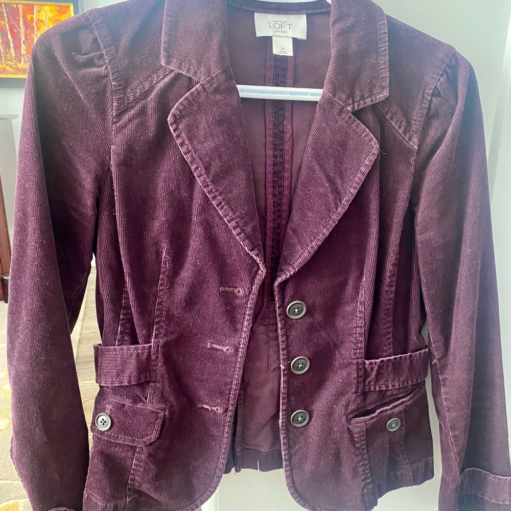 LOFT Women's Blazer in Deep Burgundy Corduroy